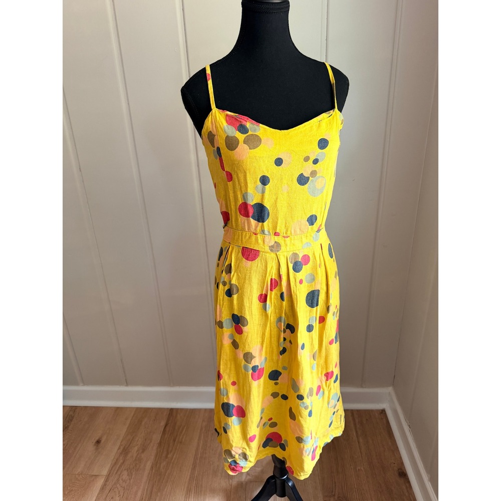 Via Signoria Yellow Polka Dot Linen midi Dress Made in Italy